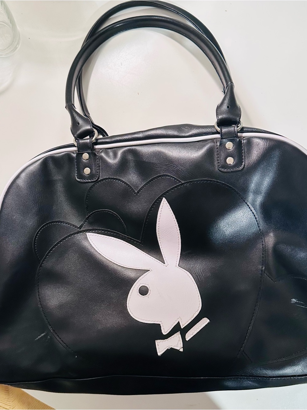 PLAYBOY Black Shoulder Tote with White Bunny Emblem